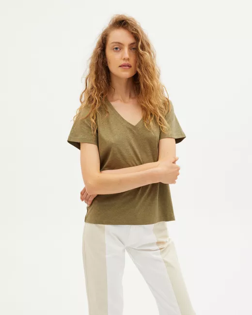 THINKING MU – T-Shirt KAKI HEMP CLAVEL