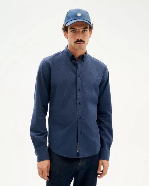 THINKING MU - Chemise LINEN INDIGO ANT