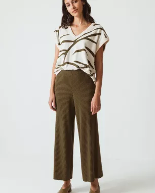 SKFK - Pantalon tricot côtelé de coton bio GAI - Dark olive