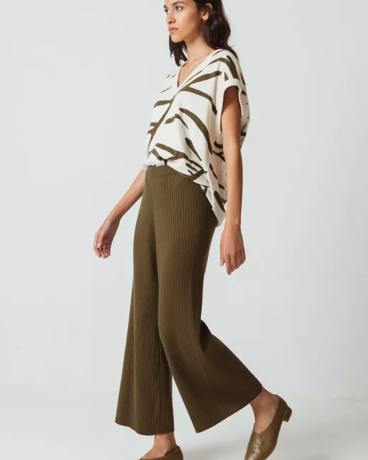 SKFK - Pantalon tricot côtelé de coton bio GAI - Dark olive