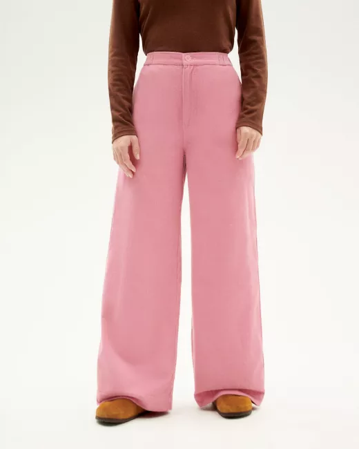 THINKING MU - Pantalon MAIA micro velours côtelé rose