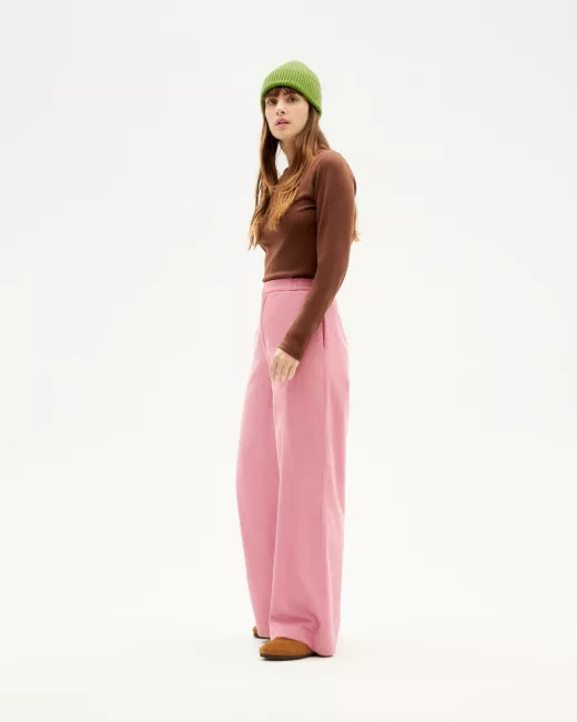 THINKING MU - Pantalon MAIA micro velours côtelé rose