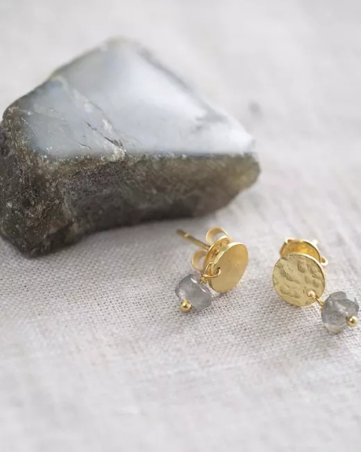 Mini Coin Lapis Lazuli Goud Oorbellen