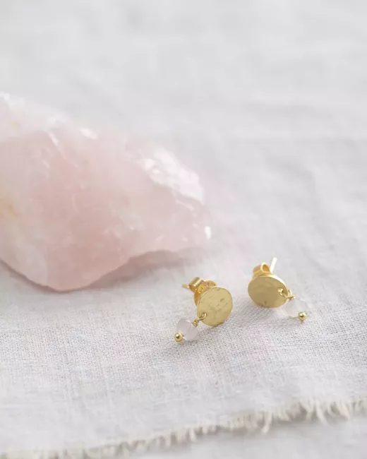A Beautiful Story - Boucles d’oreilles Mini Coin dorées et Quartz rose