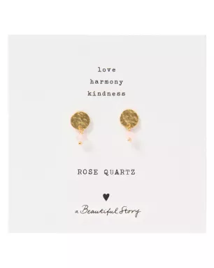 A Beautiful Story - Boucles d’oreilles Mini Coin dorées et Quartz rose
