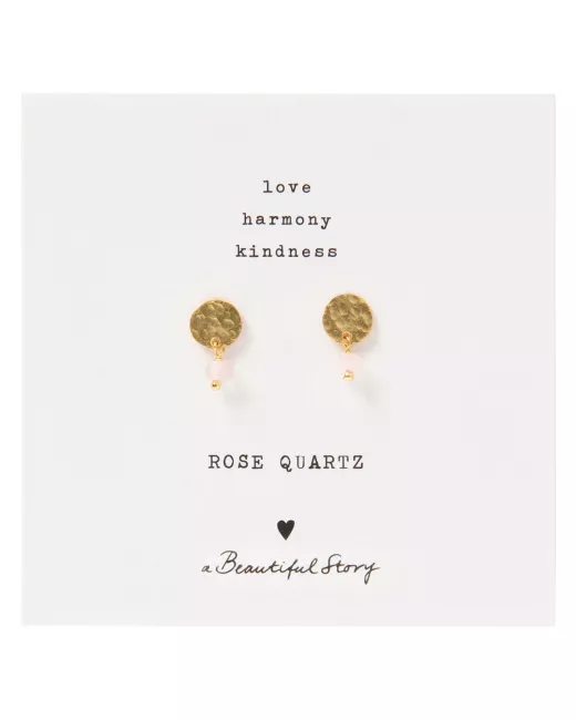 A Beautiful Story - Boucles d’oreilles Mini Coin dorées et Quartz rose