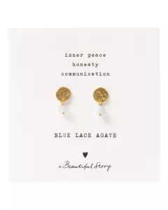 Mini Coin Blue Lace Agate Gold Earrings