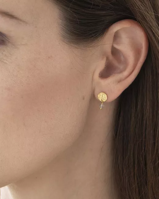 Mini Coin Rose Quartz Gold Earrings