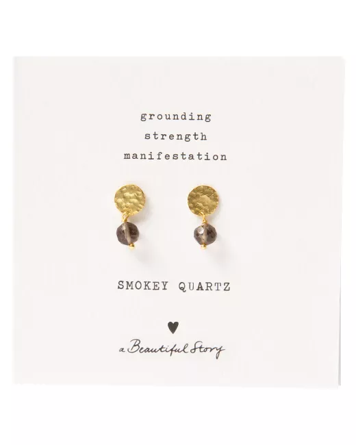 Boucles d’oreilles Mini Coin dorées et quartz fumé