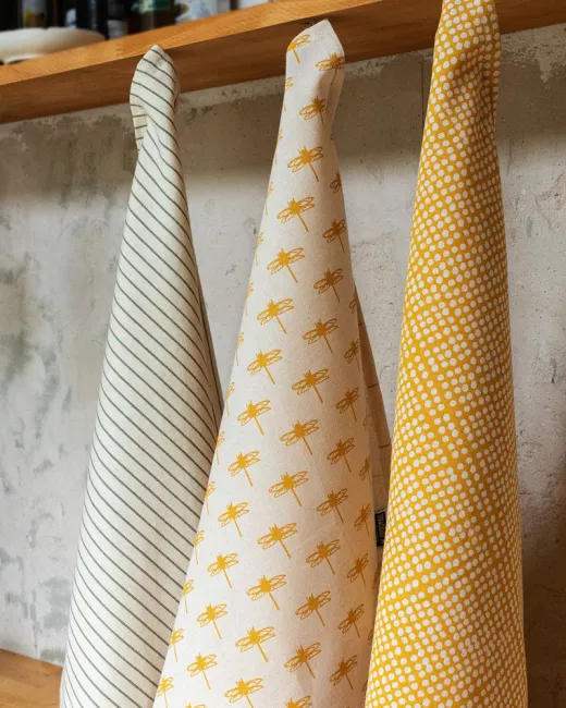 Set de 2 essuies en coton bio Golden Dragonfly
