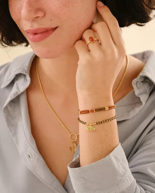 Amuse Labradorite Gemstone Mix Bracelet Gold Colored