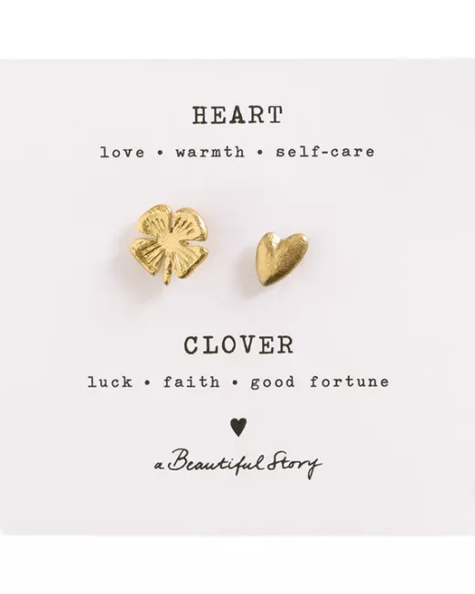 A Beautiful Story - Broche Set Trèfle - Coeur Plaqué Or 