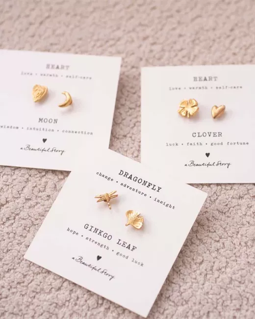 Brooch Set Clover - Heart Gold Plated