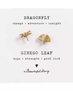 A Beautiful Story - Broche Set Libellule - Feuille de Ginkgo Plaqué Or