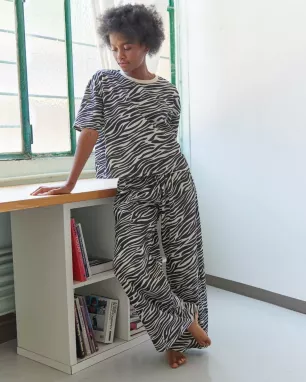 Long organic cotton pajama - Léopard Marron