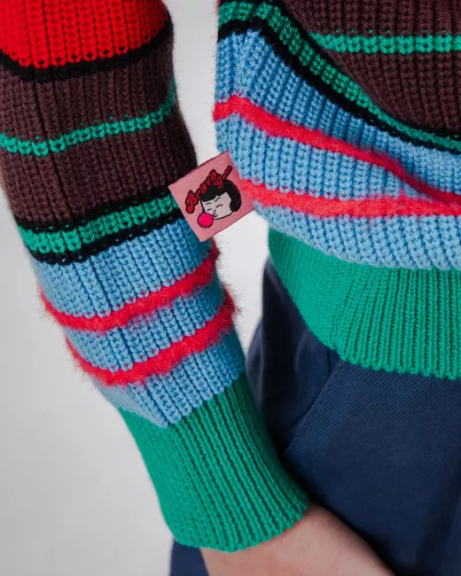 BRAVA - Pull en coton bio à rayures multicolores