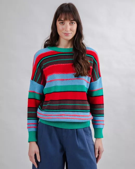 BRAVA - Pull en coton bio à rayures multicolores