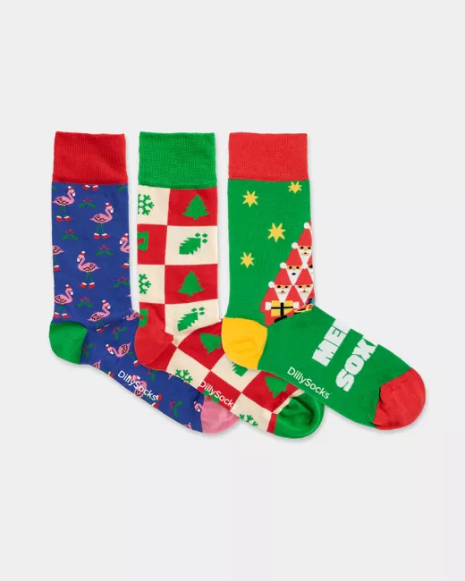 DillySocks - Box de 3 paires de Chaussettes colorées avec motif - Christmas Season