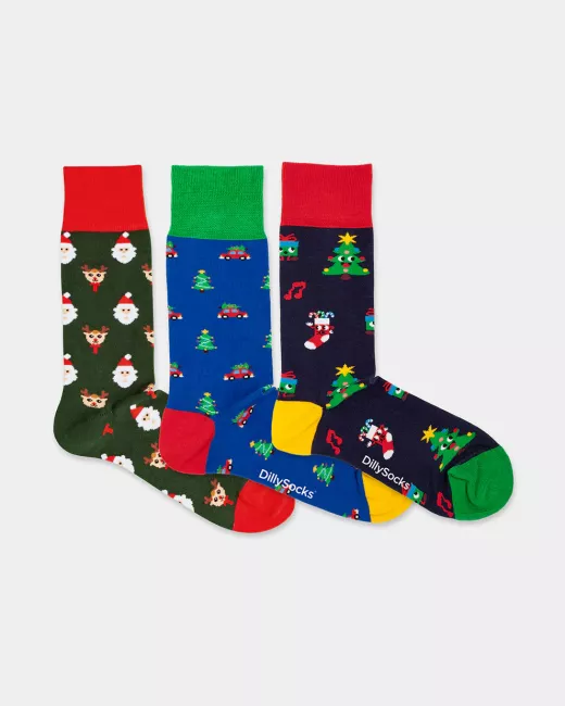 DillySocks - Box de 3 paires de Chaussettes colorées avec motif - Holiday Magic