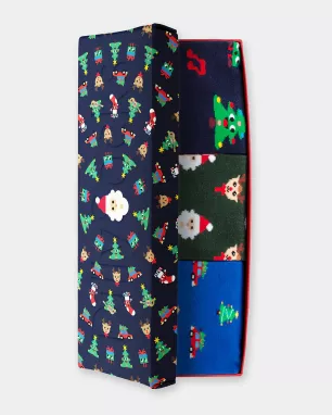 DillySocks - Box de 3 paires de Chaussettes colorées avec motif - Holiday Magic