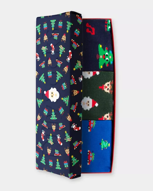 DillySocks - Box de 3 paires de Chaussettes colorées avec motif - Holiday Magic