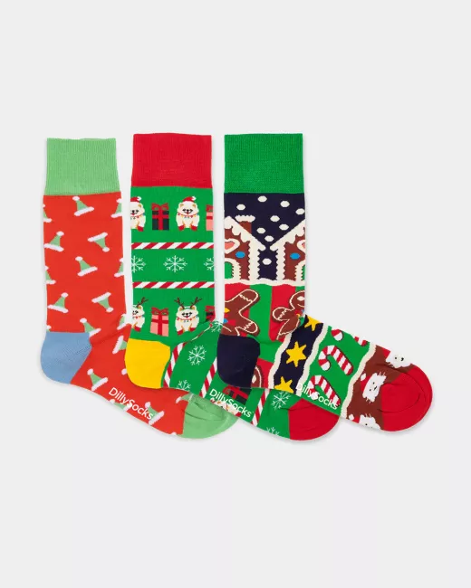 DillySocks - Box de 3 paires de Chaussettes colorées avec motif - Christmas Wonders