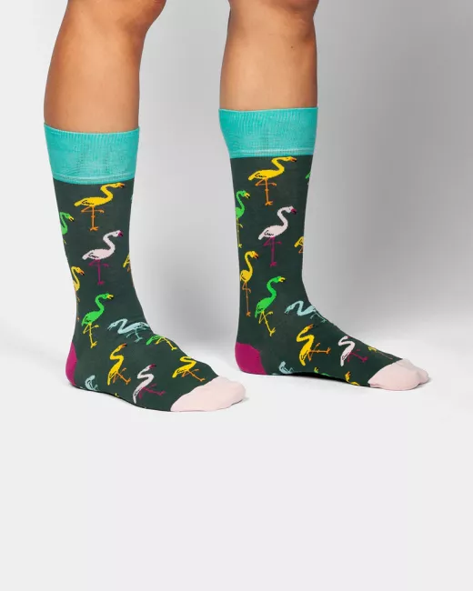 DillySocks - Chaussettes colorées avec motif Flamingo Forest