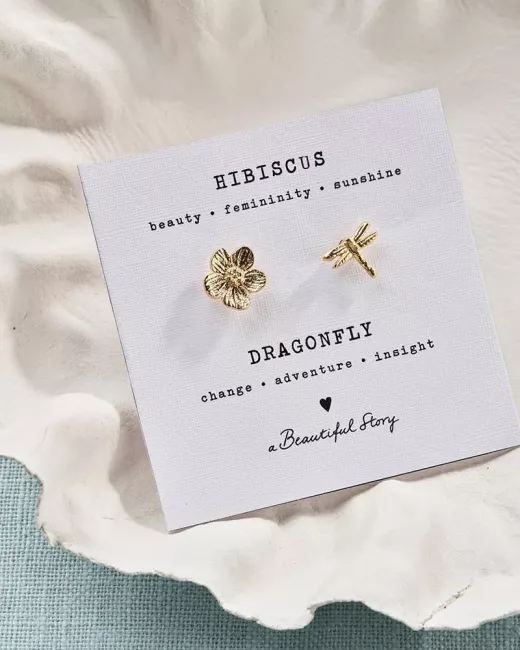 A Beautiful Story - Broche Set Hibiscus - Libellule Plaqué Or