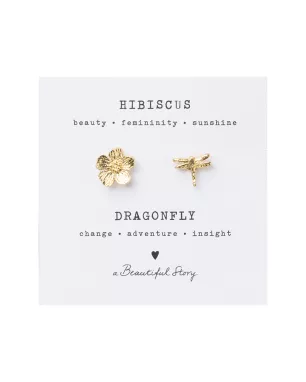 A Beautiful Story - Broche Set Hibiscus - Libellule Plaqué Or