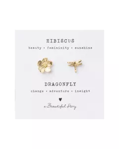 A Beautiful Story - Broche Set Hibiscus - Libellule Plaqué Or