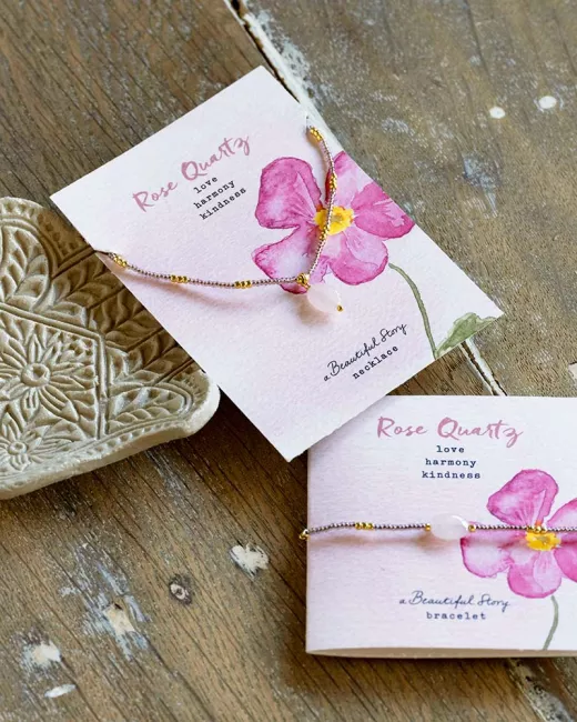 Wishing Rose Quartz Necklace Gold Colored