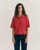 THINKING MU - Blouse RED CHECKS SEERSUCKER ANE