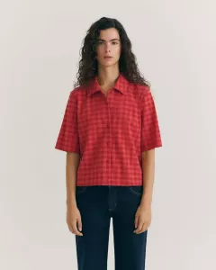 THINKING MU - Blouse RED CHECKS SEERSUCKER ANE