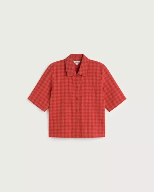 THINKING MU - Blouse RED CHECKS SEERSUCKER ANE