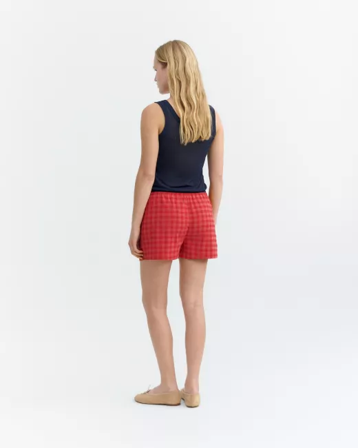 THINKING MU - Short en seersucker rouge Geraldine