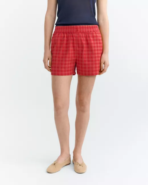 THINKING MU - Short en seersucker rouge Geraldine