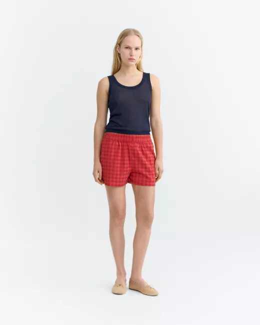 THINKING MU - Short en seersucker rouge Geraldine