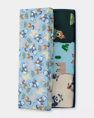 Doos met 3 paar paren Kleurrijke sokken met motief - Animal Adventures