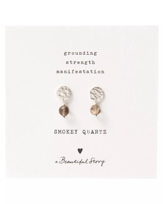 Mini Coin Smokey Quartz Silver Earrings