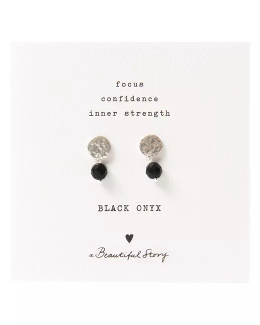 A Beautiful Story - Mini Coin Black Onyx Silver Earrings