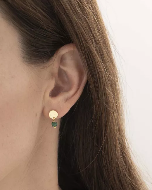 Mini Coin Aventurine Gold Earrings