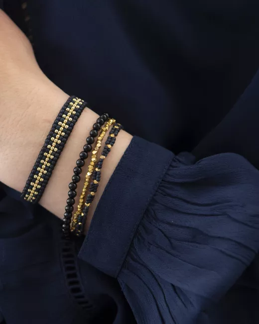 Comfy Zwarte Onyx Goud Armband