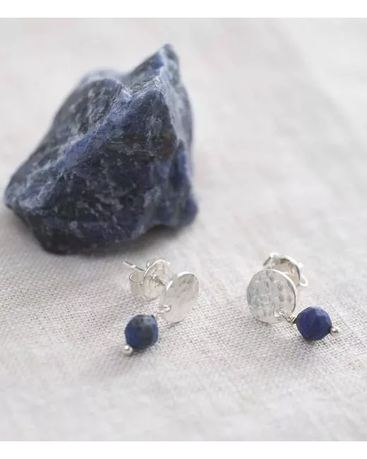 Mini Coin Lapis Lazuli Silver Earrings