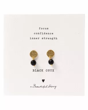 A Beautiful Story - Mini Coin Zwarte Onyx Goud Oorbellen