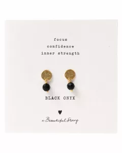 A Beautiful Story - Mini Coin Zwarte Onyx Goud Oorbellen