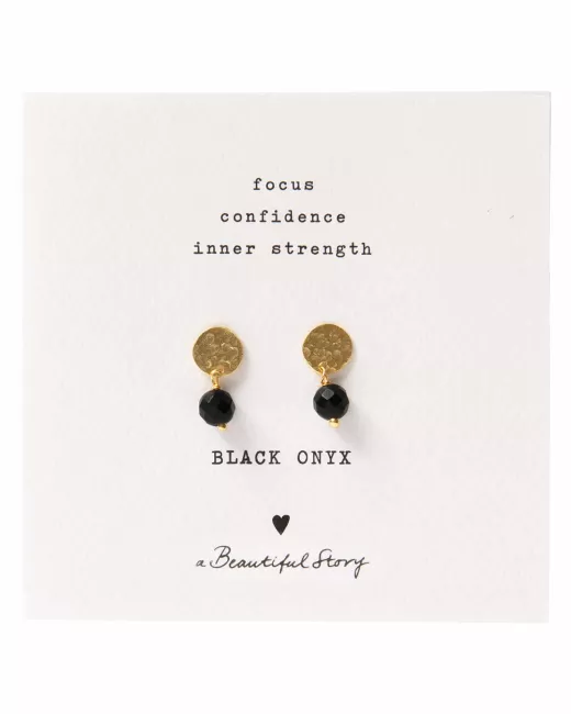 A Beautiful Story - Mini Coin Black Onyx Gold Earrings