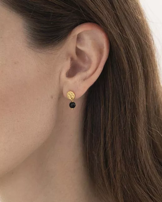Boucles d’oreilles Mini Coin dorées et Onyx Noir