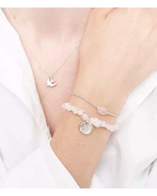 Gemstone Card Rose Quartz Silver Bracelet Gemstone Card Rose Quartz Silver Bracelet