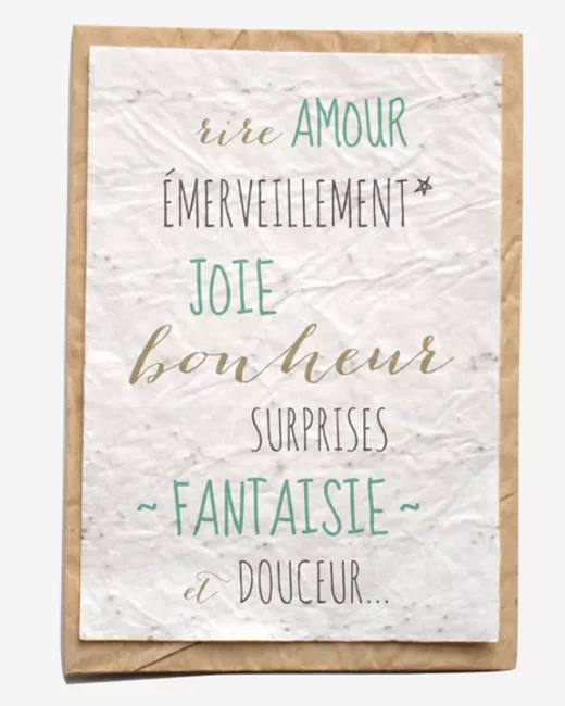 Growing paper – Carte ensemencée – Amour, joie, fantaisie