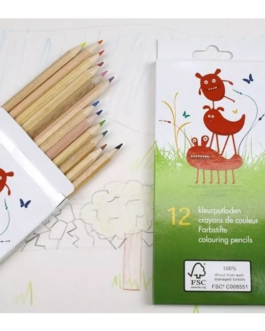 Ecobos - Crayons de couleurs en bois naturel FSC 100% - A l'unité ou par 12